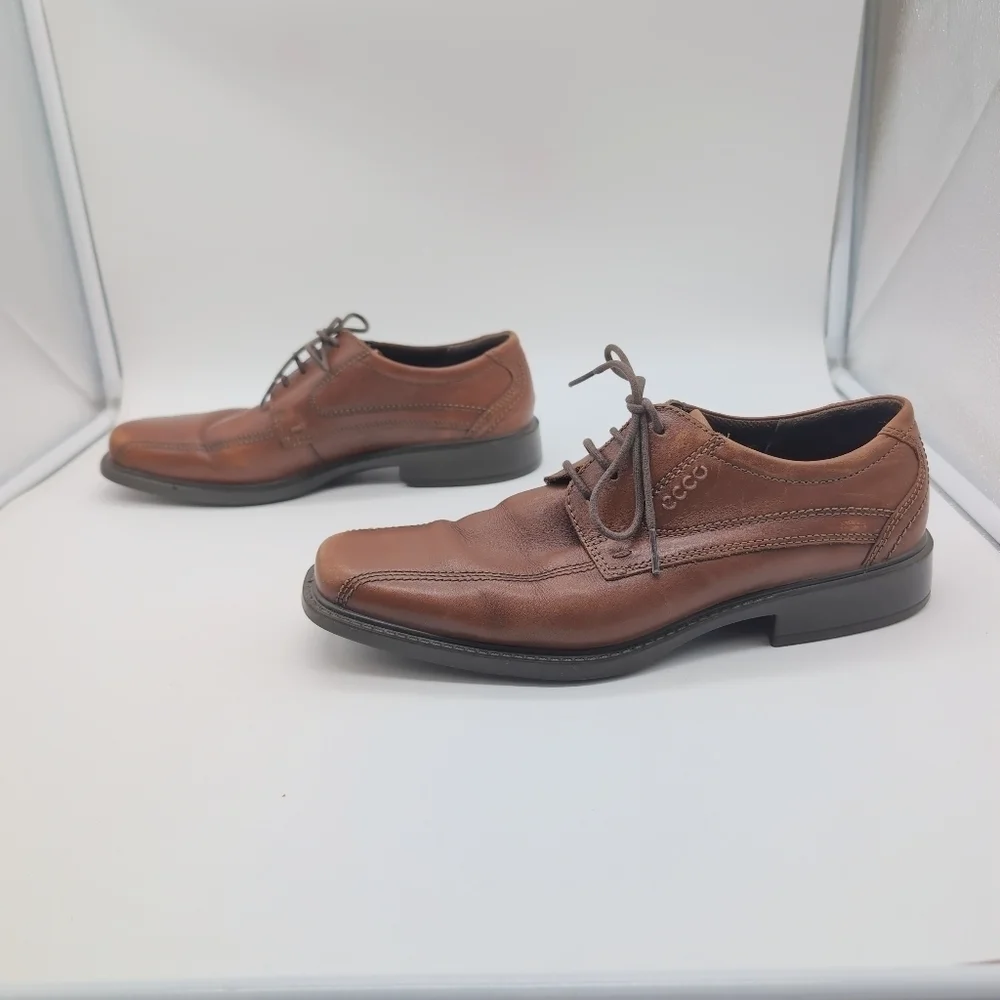 Ecco Sz 9 Classic Oxford Light Brown Leather Men's Shoes Minimum Wear